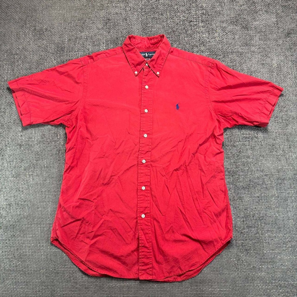 Polo Ralph Lauren Button Down Shirt Mens M Red Short Sleeve Custom Fit Pony
